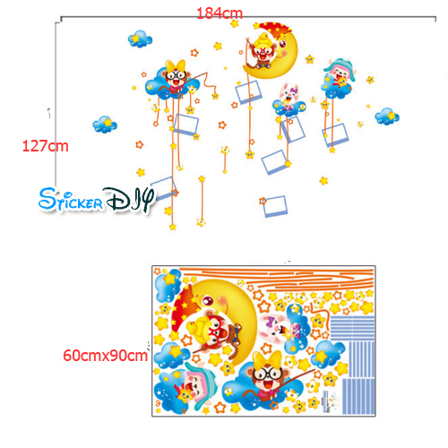 Wall Sticker สติ๊กเกอร์ติดผนังกรอบรูป ลิงน้อยตกดวงดาว (กว้าง184xสูง127cm.)