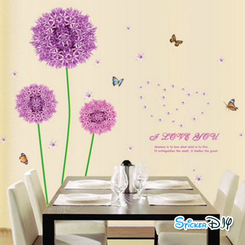 Transparent wall sticker สติ๊กเกอร์ติดผนัง Dandelion สีม่วง (กว้าง160cm.xสูง145cm.)