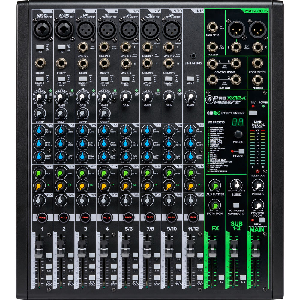 Mackie ProFX12 v3 *ของแท้รับประกัน 1ปี* USB มิกเซอร์/ออดิโออินเตอร์เฟส,12 Ch., 24 FX, บันทึกเสียง, ไลฟ์สตรีม ฯลฯ, รองรับ Mac/PC