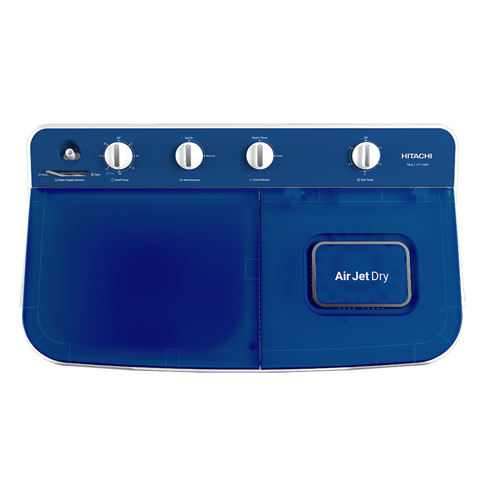 HITACHI รุ่นLTT 12JWT New Twin Tub ซัก 12 กก. / ปั่นแห้ง 8 กก. สีเทา สีฟ้า