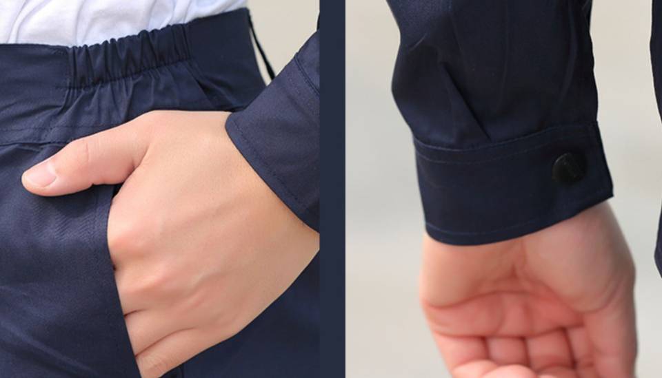 ชุดช่าง ยูนิฟอร์มช่าง ชุดช่างกลโรงงาน ช่างไฟฟ้า สีกรม สีฟ้า สีแดง สีเทา สีส้ม