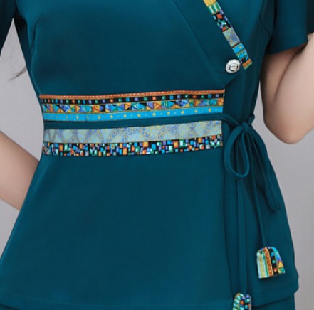 ชุดนวดสปา ชุดเสริมสวย ชุดพนักงานซาวน่า ต้อนรับ สีเขียวอมฟ้า S-5XL