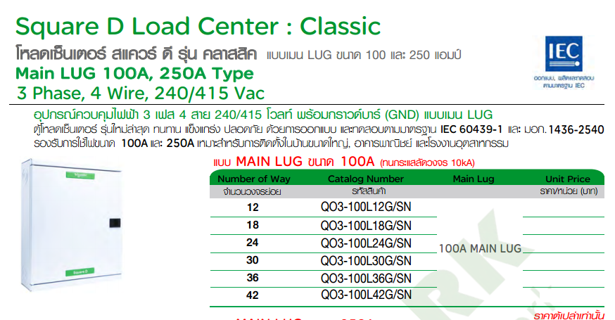 ตู้ Load Center 3P (100L) Main LUG ไม่ใส่เมน
