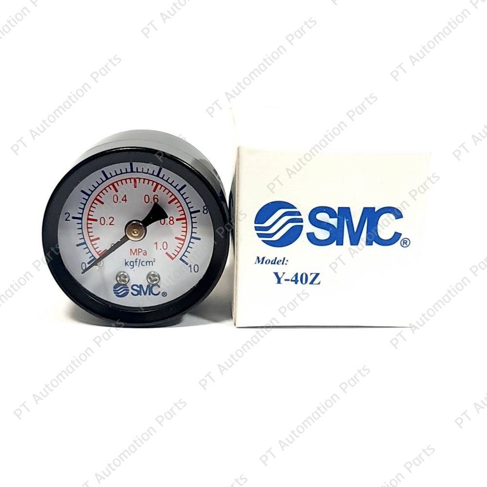 Pressure Gauge SMC Y-40Z เกจวัดแรงดันลม แบบเข็ม Range 0-1MPa (0-10kgf/cm2) Port size R1/8 เกลียวหลังทองเหลือง ตัวผู้ 1หุน ขนาดตัวเรือน Diameter 40mm วัสดุทำจากโลหะ