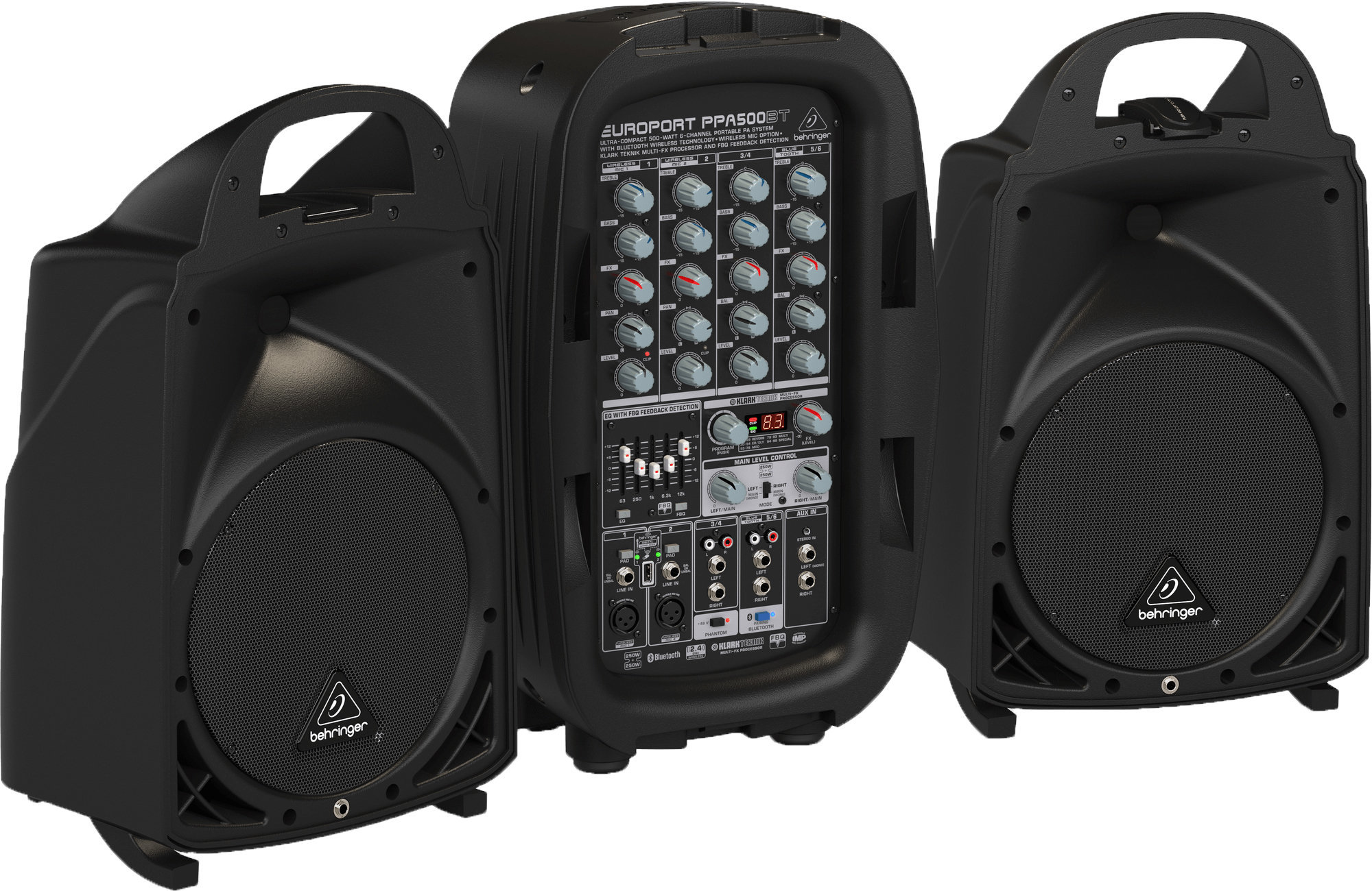 Behringer PPA500BT *ของแท้รับประกัน1ปี* ชุดเครื่องเสียงเคลื่อนที่ ลำโพง 8 นิ้ว 500 วัตต์ มิกเซอร์ 6 แชนแนล รองรับบลูทูธ ฟรี!! ไมค์สาย