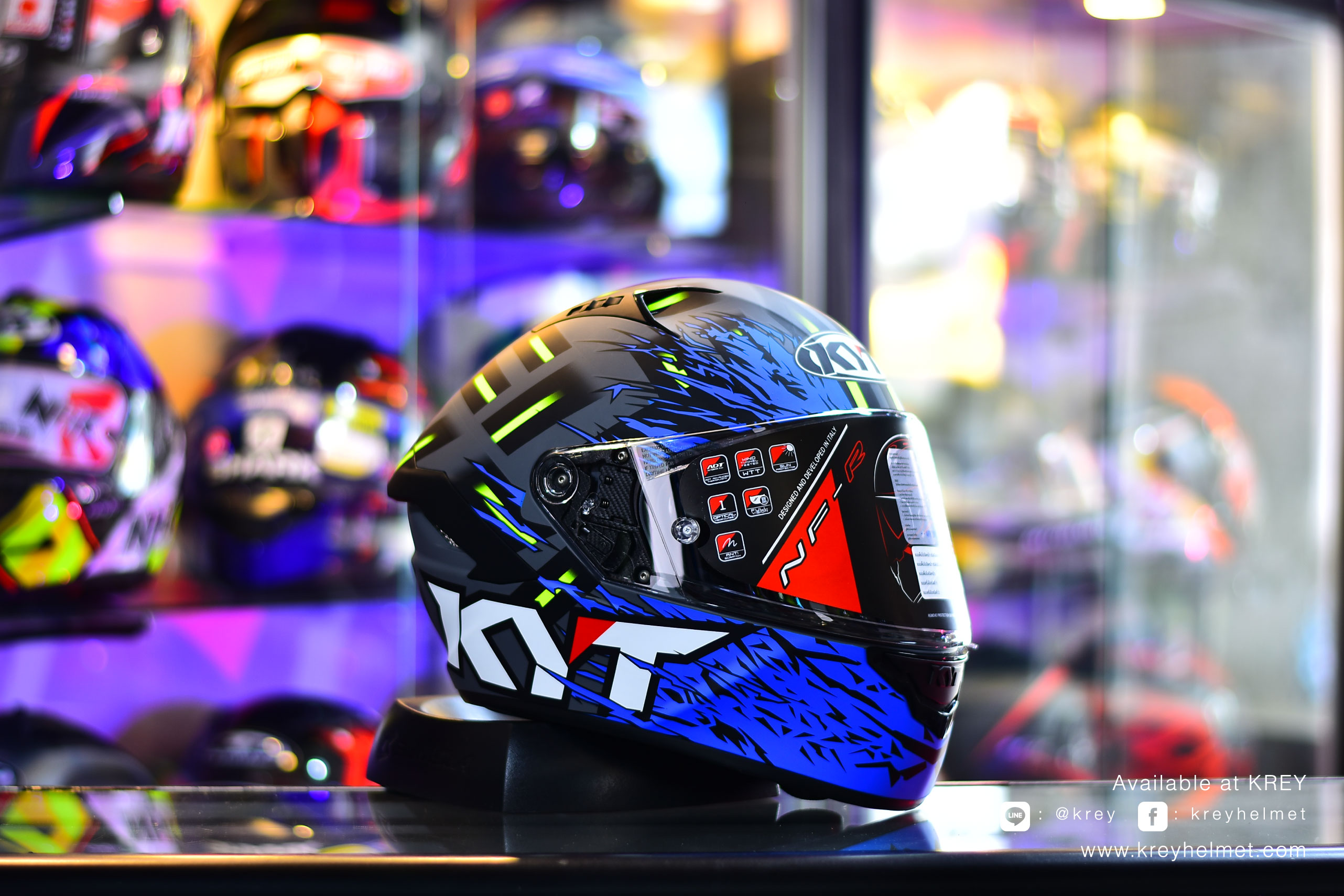 KYT model NFR Flaming Matt Grey/Blue