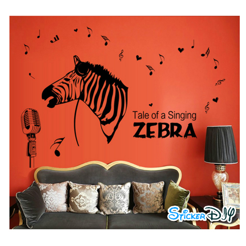 Transparent wall sticker สติ๊กเกอร์ติดผนัง Singing ZEBRA (กว้าง128cm.xสูง105cm.)