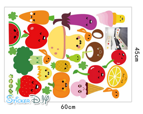 Transparent wall sticker สติ๊กเกอร์ติดผนัง MIX Fruits and vegetables (กว้างFree.xสูงFree.)