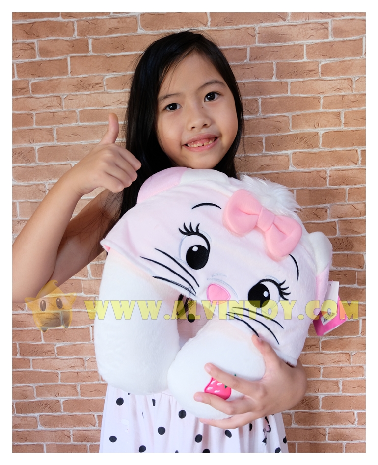 หมอนรองคอตัวยูลายแมวมารีมีฮู้ด