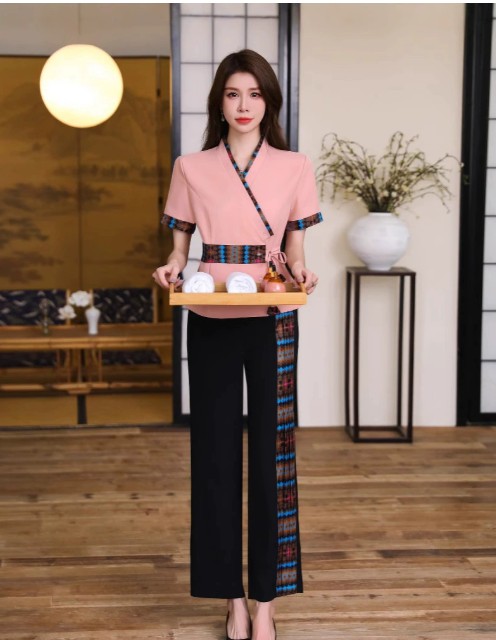ชุดช่างนวดไทยและแช่เท้าผู้หญิง ชุดทำงานเสริมสวย สปา คลับสุขภาพ ร้านเสริมสวย ชุดสูทแขนสั้น