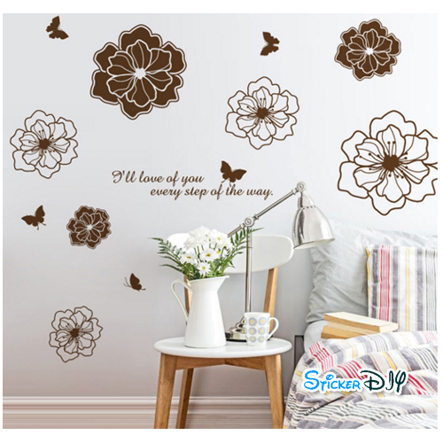 Transparent wall sticker สติ๊กเกอร์ติดผนัง ดอกไม้ I'll love of u (กว้าง117cm.xสูง70cm.)