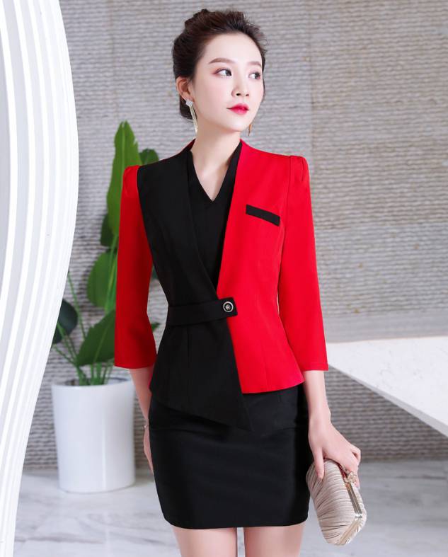 ชุดคลินิกความงาม ชุดพนักงานต้อนรับโรงแรม ชุดกระโปรงสูท