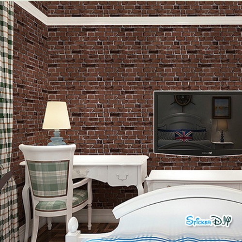 (กว้าง45cm.xยาว10m.)Wallpaper sticker วอลเปเปอร์แบบกาวในตัว อิฐทูโทน สีโกโก้