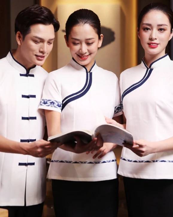 ชุดพนักงานร้านอาหารจีนสไตล์โมเดิร์น ชุดฟอร์มพนักงานต้อนรับ ชุดพนักงานเสริฟ