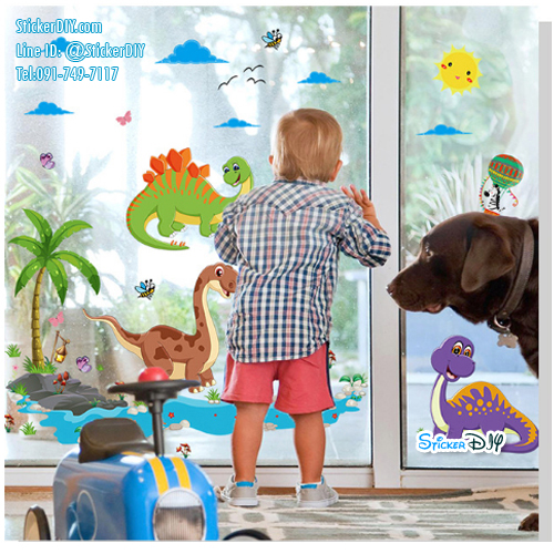 Transparent wall sticker สติ๊กเกอร์ติดผนัง Dinosaur SK9125 (กว้าง135cm.xสูง75cm)