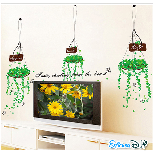 Transparent wall sticker สติ๊กเกอร์ติดผนัง กระถางต้นไม้ห้อย Taste (กว้าง76cm.xสูง109cm.)