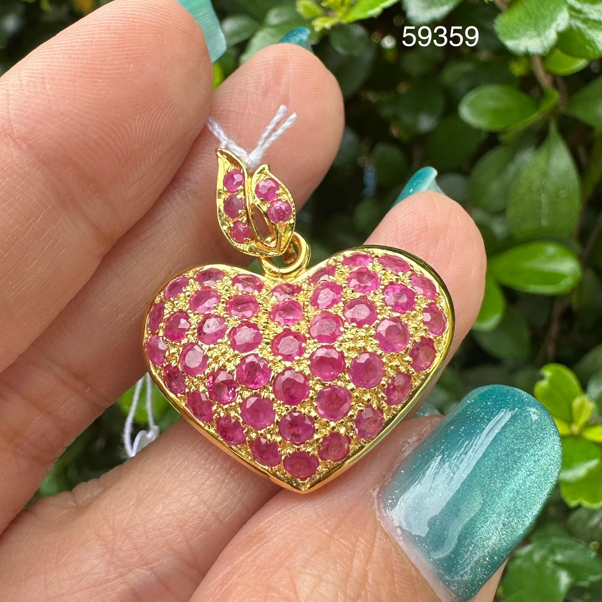 รหัส 59359 จี้ หัวใจ ฝังทับทิม เจียร ฉลุลาย ทอง90 งานสวยมาก นน. 5.12 g