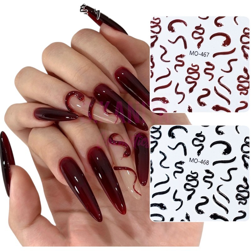 สติ๊กเกอร์ติดเล็บลวดลายงู(1ชิ้น) Snake Nail Art Stickers( 1 piece)