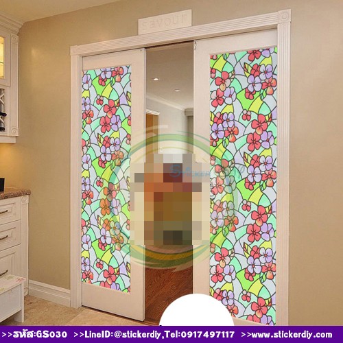 สติ๊กเกอร์ฝ้าติดกระจก แบบมีกาวในตัว แนวธรรมชาติ "Colorful flower" GS030 (หน้ากว้าง 90cm) เมตรละ 89บาท