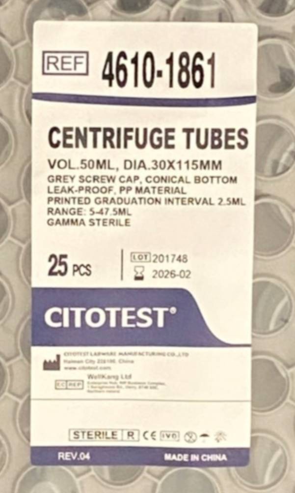 50ml Centrifuge Tube Screw Cap in Rack Gamma Sterile - CITOTEST