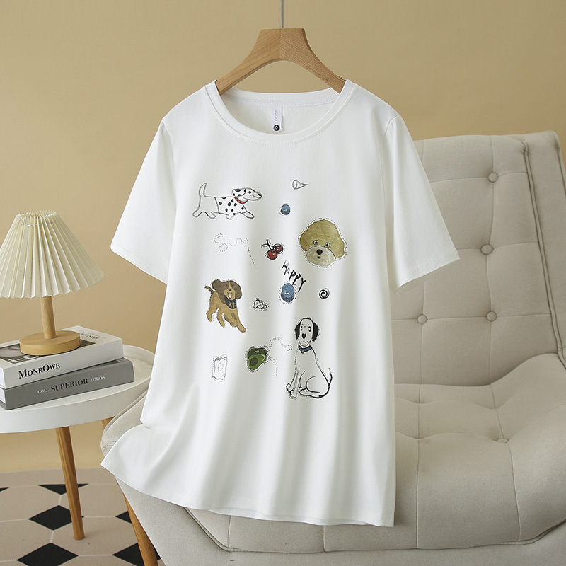 P4008 เสื้อยืดแฟชั่น ทรงปล่อย พิมพ์ลายการ์ตูน ผ้ายืดเนื้อดี 2 สี ขาว น้ำตาล