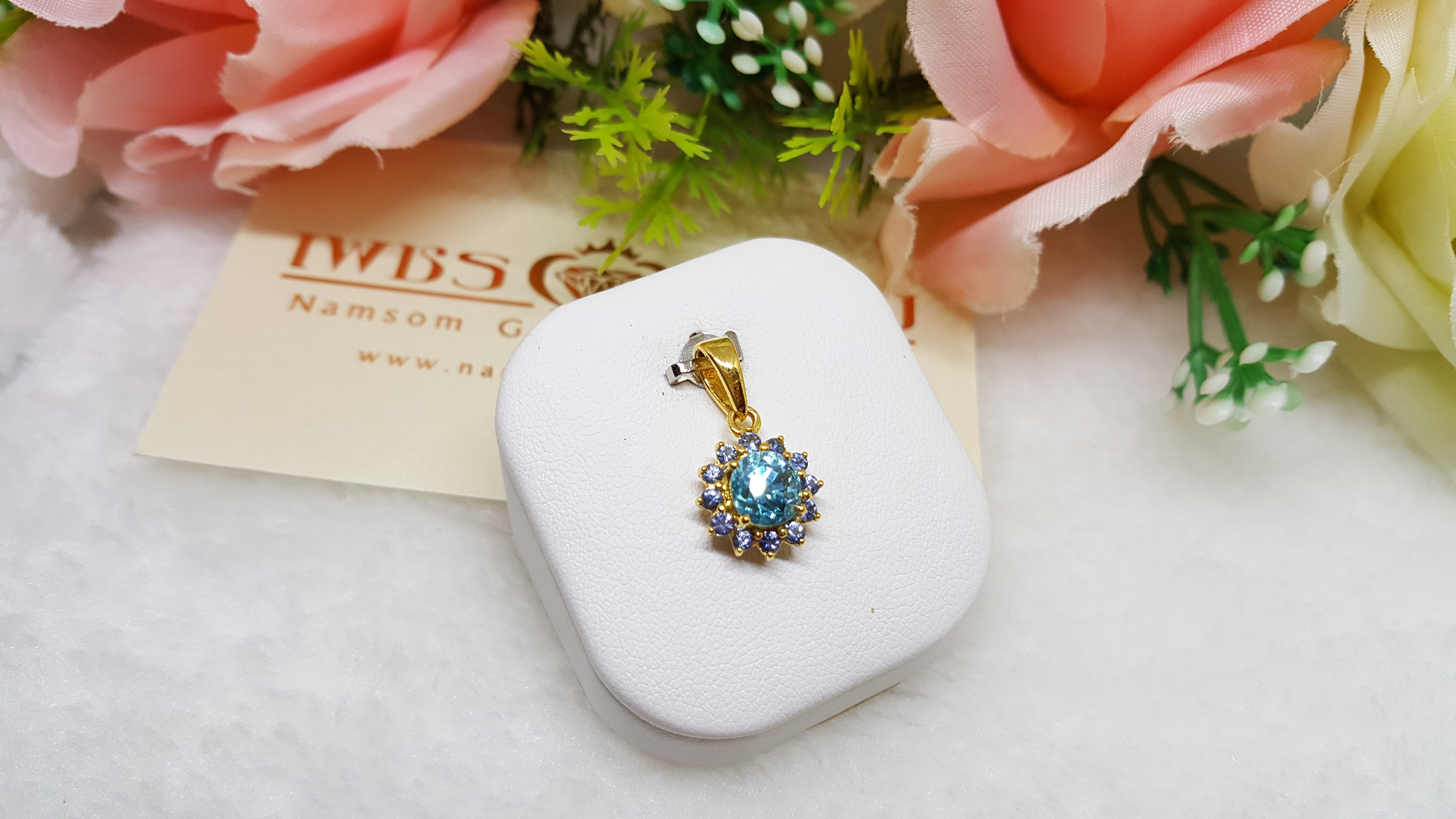 จี้พลอยเพทาย Blue Zircon สีสวยน้ำงาม งานคลาสสิก น่ารัก