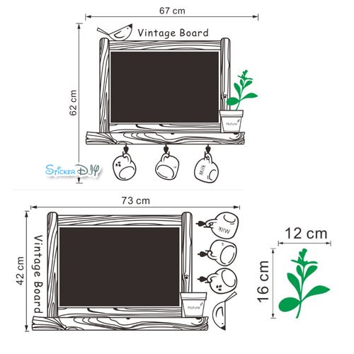 Vinyl wall sticker สติ๊กเกอร์ติดผนัง Vintage Board (กว้าง67cm.xสูง62cm.)