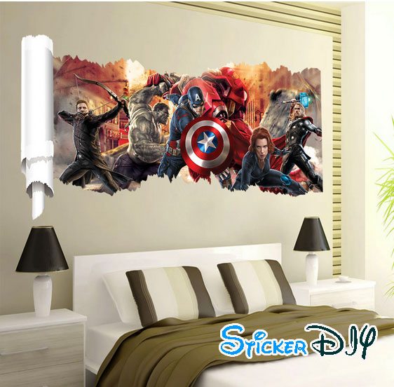 Wall sticker สติ๊กเกอร์ติดผนัง 3D Avengers สไตล์ B (กว้าง90cm.xสูง50cm.)