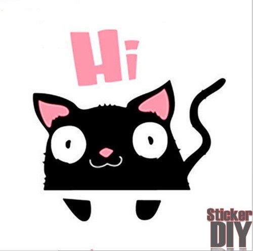 Transparent Wall Sticker สติ๊กเกอร์ติดผนัง Cat "HI" (กว้าง17cm.xสูง10cm.)