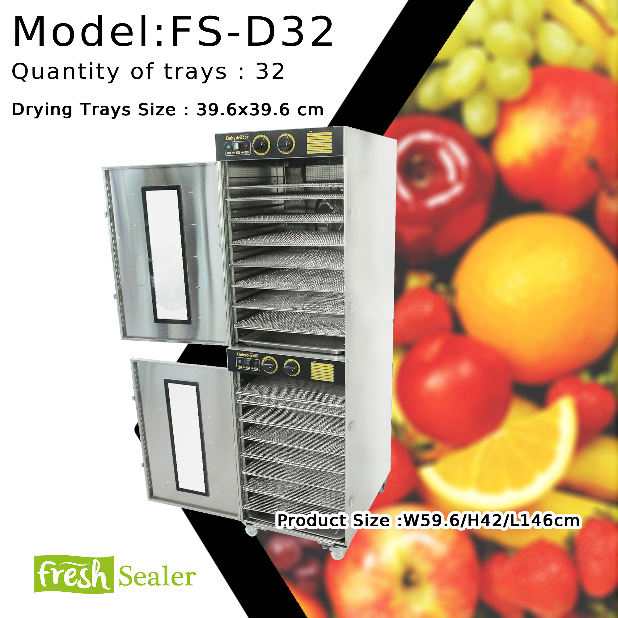 ตู้อบแห้ง Fresh Sealer แบบ 32 ถาด รุ่น FS-D32 เครื่องอบแห้ง