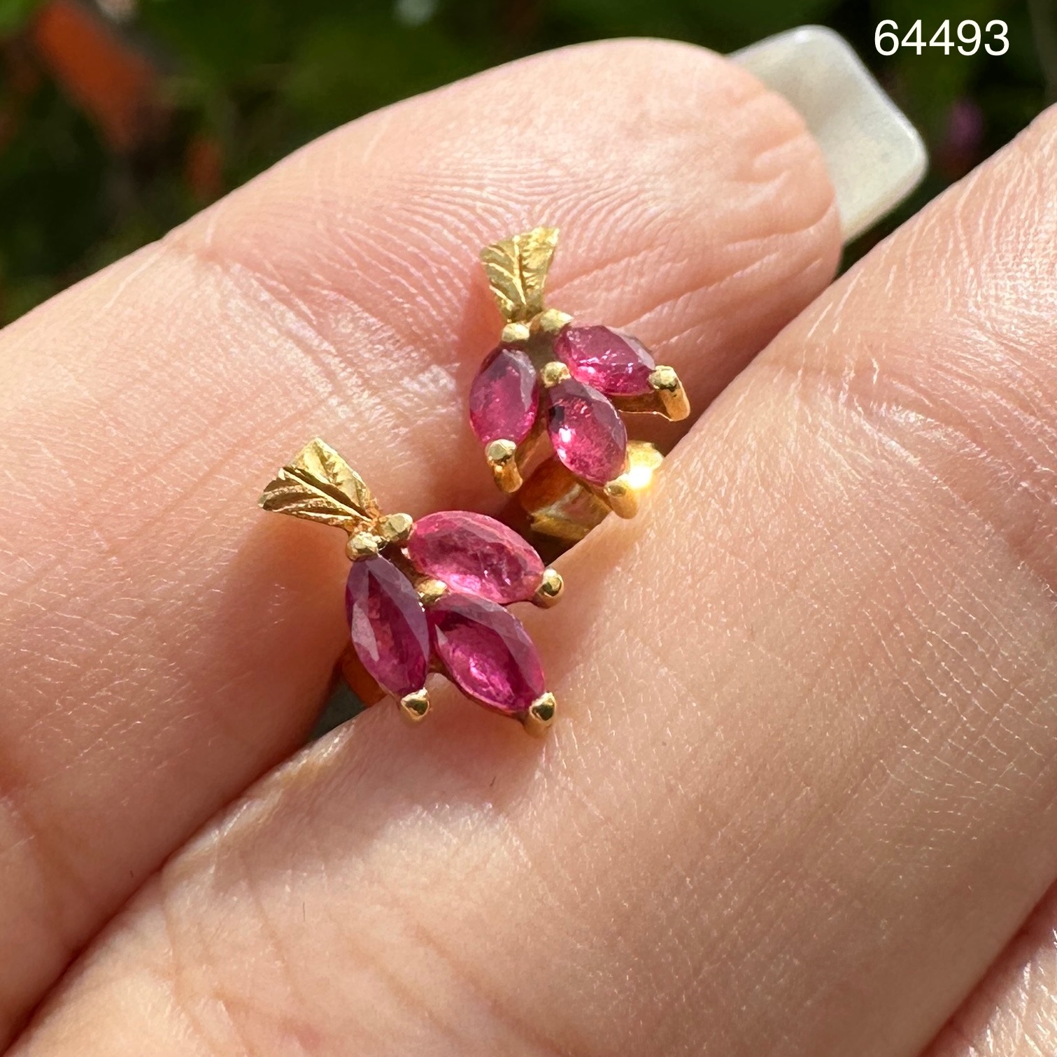 รหัส 64493 ต่างหู ทับทิม พม่า เม็ดแตง ทอง90 ใส่ติดหูได้ทุกวัน นน. 1.21 g