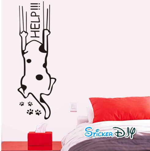 Vinyl wall sticker สติ๊กเกอร์ติดผนัง HELP CAT (กว้าง19cm.xสูง57cm.)