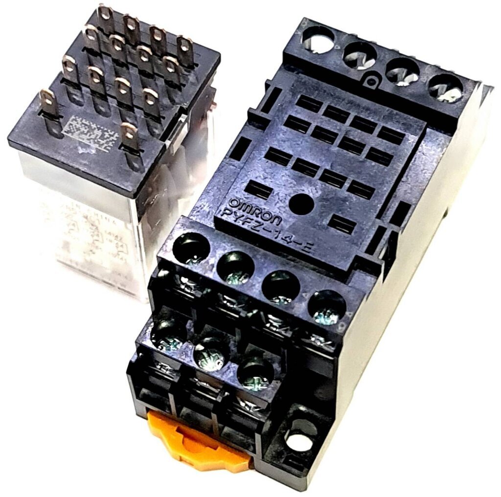รีเลย์พร้อมซ็อกเก็ต OMRON MY4N-GS 24VDC 220/240VAC Relay with Socket PYFZ-14-E 14-pins 6A 4-Contact Indicator มีไฟแสดงสถานะ LED ติดตั้งแบบยึดรางปีกนก