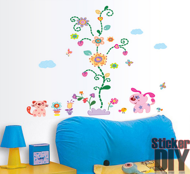 Transparent wall sticker สติ๊กเกอร์ติดผนัง สุนัขและแมวน้อย (กว้าง170cm.xสูง50cm.)