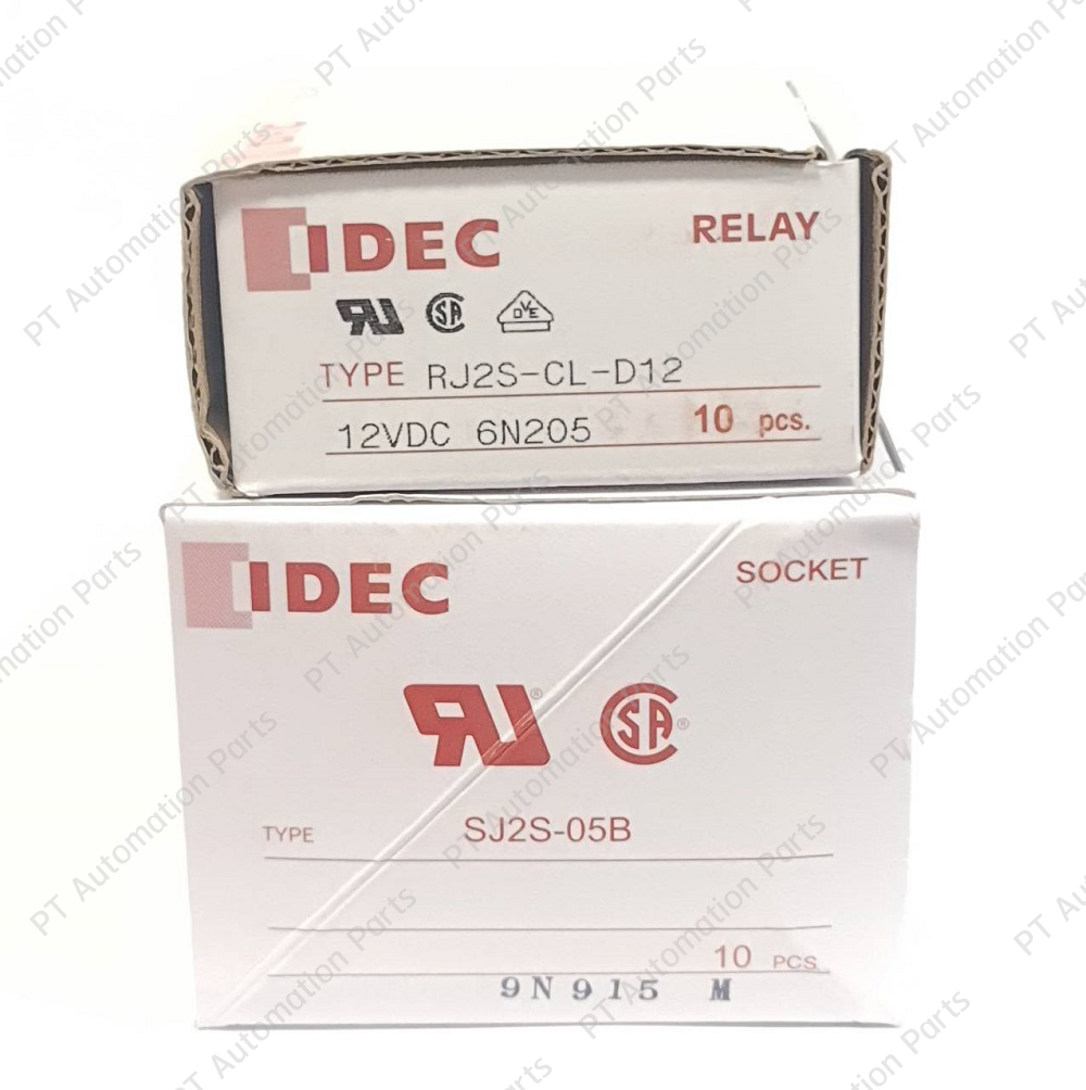 (แพ็ค/10ชุด) รีเลย์พร้อมซ็อกเก็ต IDEC RJ2S-CL-D12 SJ2S-05B 12VDC 8A 2คอนแทค 8ขา มีไฟแสดงสถานะ LED Slim Power Relay with Socket