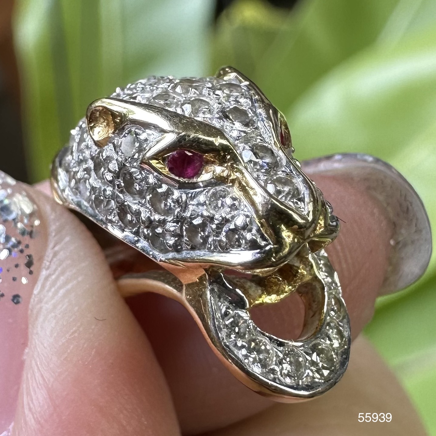 รหัส 55939 จี้ หัวเสือ ฝังเพชร 59 / 0.59 กะรัต ทอง18K งานสวยมาก นน. 3.98 g