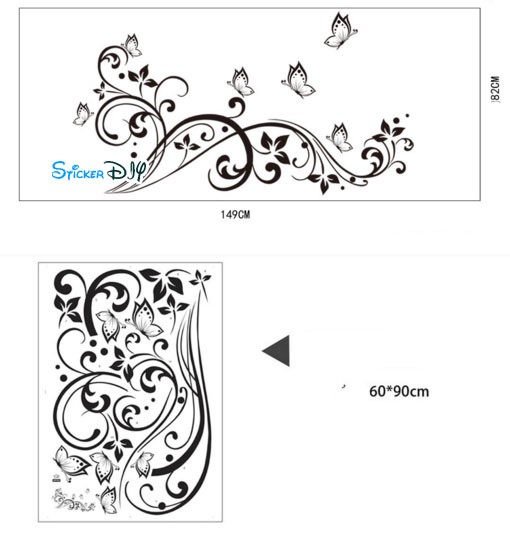 Transparent wall sticker สติ๊กเกอร์ติดผนัง Graphic butterfly สไตล์ A (กว้าง150cm.xสูง85cm.)