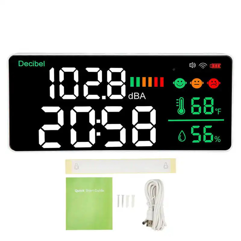 ส่งจากไทย Tuya Decibel Sound Meter WiFi Wall Mounted Noise Detector LED Temperature Humidity Time Display Level Meter