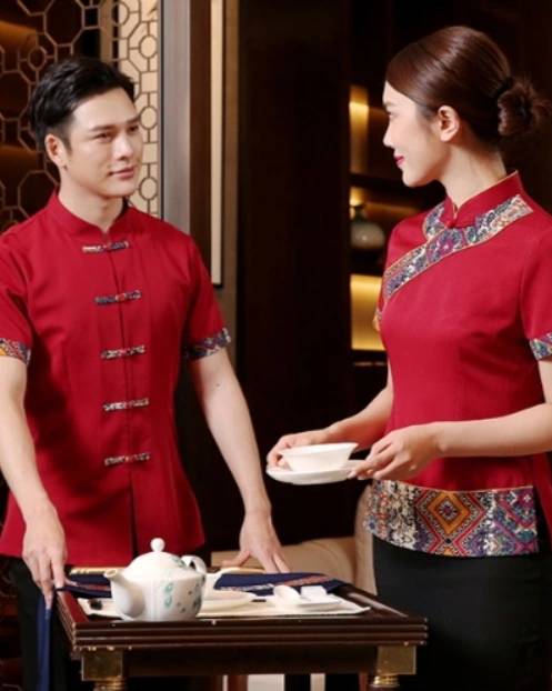 ชุดพนักงานร้านอาหารจีนสไตล์โมเดิร์น ชุดพนักงานเสริฟ ชุดพนักงานต้อนรับ