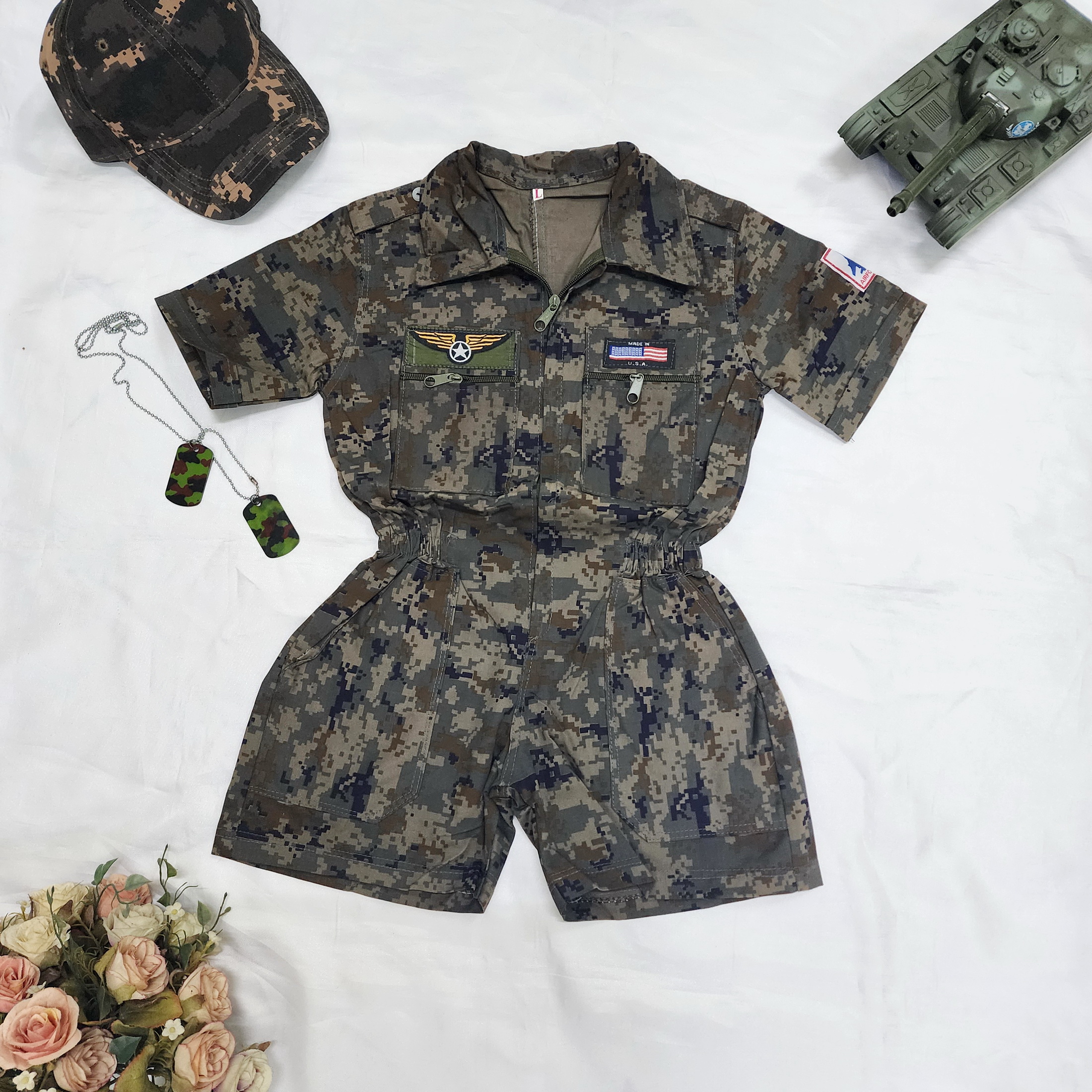 ชุดลายพรางจัมพ์สูท สำหรับเด็ก 1-6ปี มีไซร์ S-XL สำหรับเด็กชาย เด็กหญิง