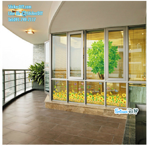 Transparent wall sticker สติ๊กเกอร์ติดผนังแต่งขอบ รั้วดอกทานตะวัน XL7020 (กว้าง150cm.xสูง50cm.)