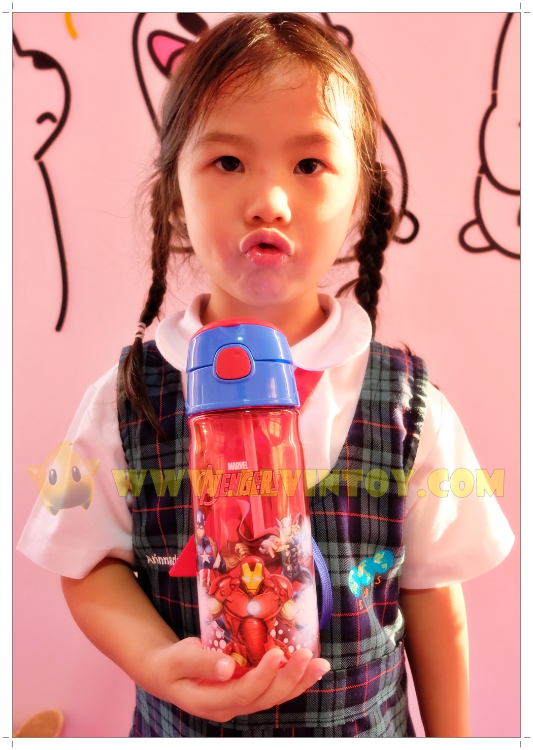 กระติกน้ำเด็ก อเวนเจอร์ มีหลอดดูด 500 ml ขนาด 7x20 cm.