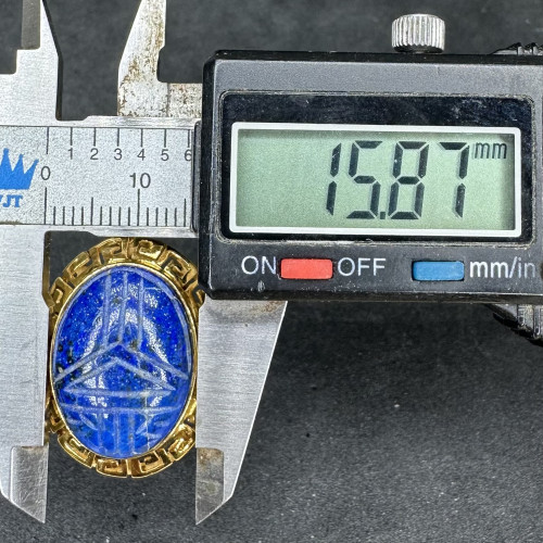 รหัส 55256 แหวน หินลาพิส ฉลุลาย ทอง90 งานเก่า หลุดจำนำ นน. 9.04 g