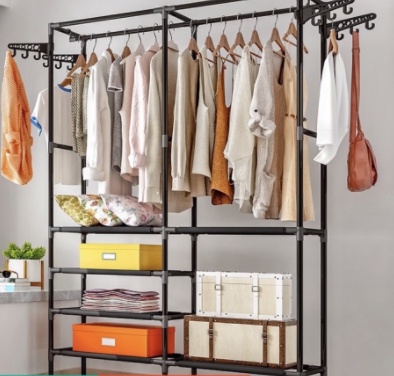 ราวแขวนผ้า DIY 2in1 ราววางของ + ที่แขวนผ้า + ชั้นวางของอเนกประสงค์