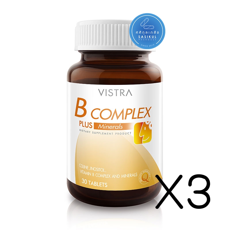 (ซื้อ3 ราคาพิเศษ) Vistra B-Complex Plus Minerals 30 Tablets วิตามินบีรวม บำรุงสมอง คลายเครียด ป้องกันเเละบรรเทาอาการเหน็บชา