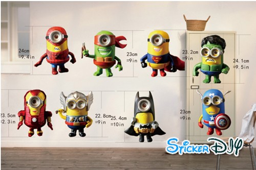 Transparent wall sticker สติ๊กเกอร์ติดผนัง MINIONS SUPER HEROS (กว้างfreexสูงfree)