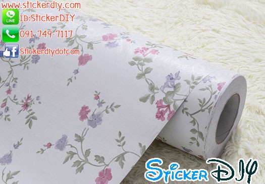 (กว้าง122cm.xยาว5m.) Wallpaper sticker วอลเปเปอร์แบบกาวในตัว ลายดอกช่อเล็ก สีชมพู
