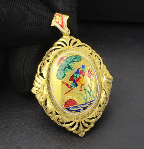 รหัส 56169 จี้ ทองลงยา ฉลลุาย นกแก้ว ทอง90 งานเก่า หลุดจำนำ สวยมาก นน. 7.12 g