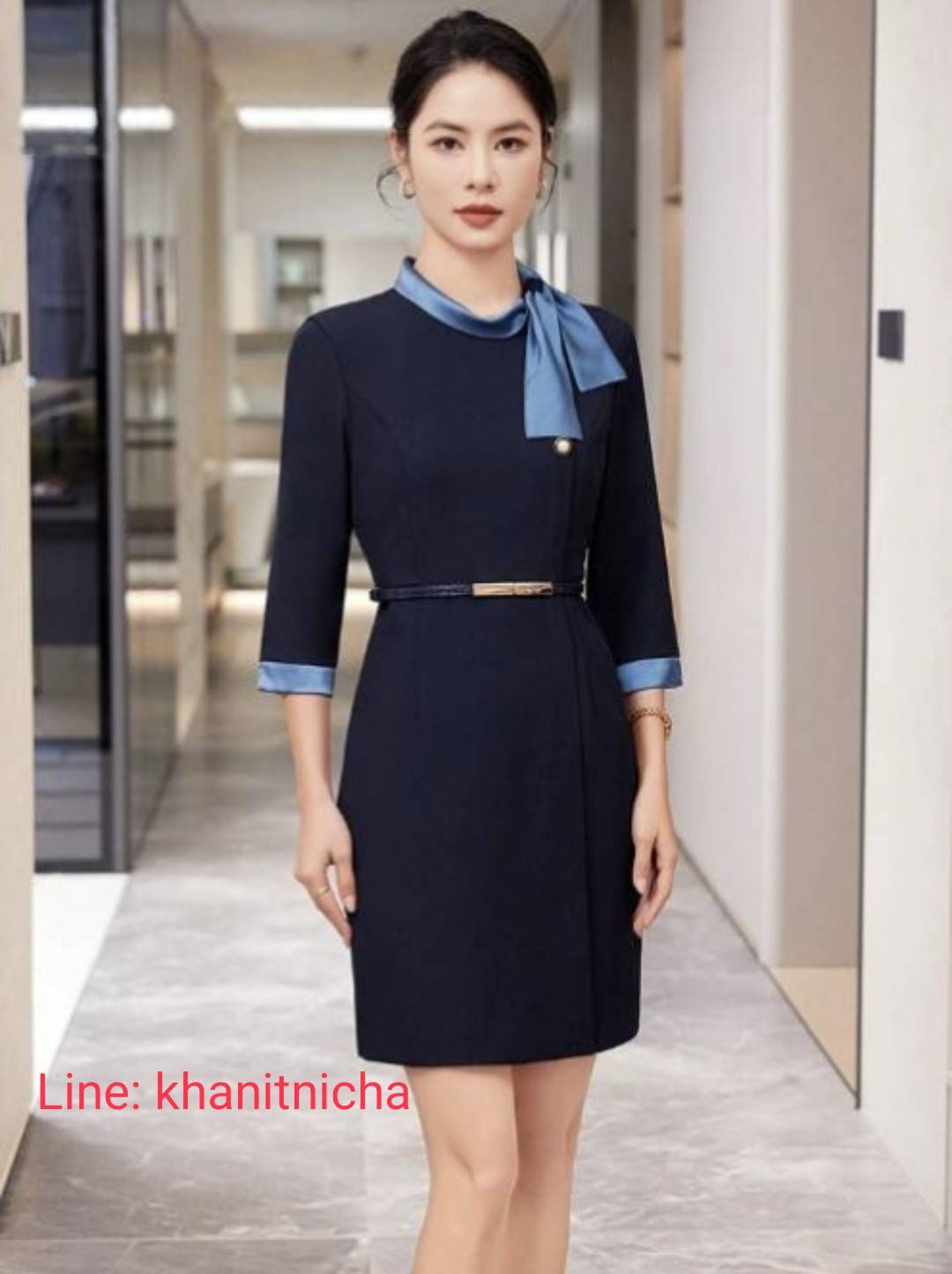 ชุดเดรส ชุดพนักงานต้อนรับ สีเทา สีกรมท่า
