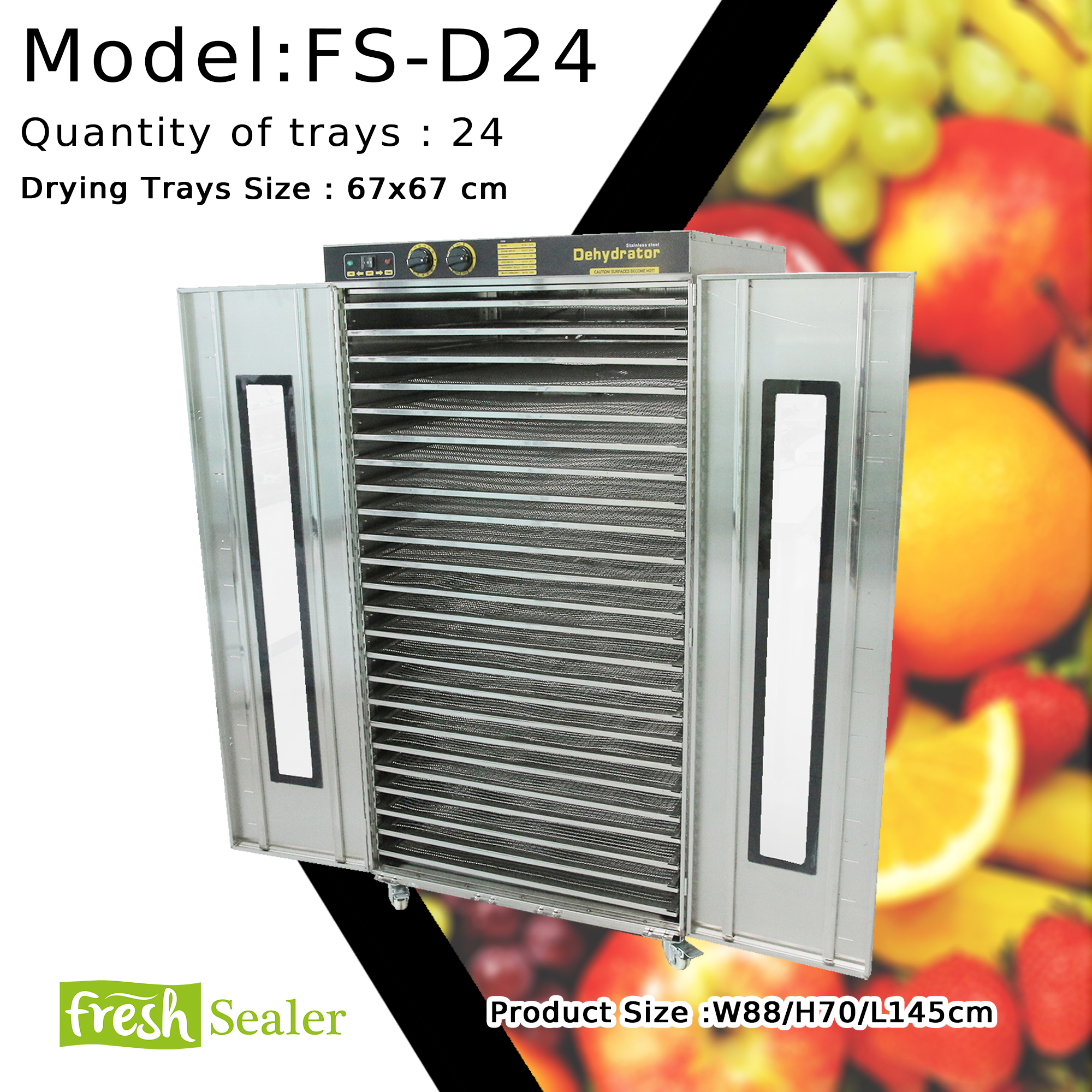 เครื่องอบแห้ง Fresh Sealer แบบ 24 ถาดใหญ่ รุ่น FS-D24 เครื่องอบผลไม้แห้ง